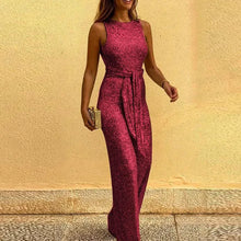 Load image into Gallery viewer, Women Jumpsuits Sexy Backless Sequins Elegant O Neck Sleeveless Lace Up Casual Rompers Glitter Party Clubwear Costume for Female
