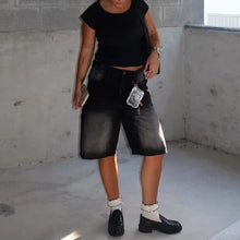 Load image into Gallery viewer, Women's Loose Denim  High Waist Wide Five Quarter Short
