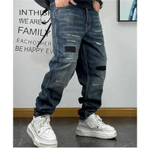 Load image into Gallery viewer, Patch Ripped Jeans Denim Cargo Pants
