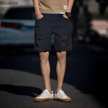 Load image into Gallery viewer, Men's Fashion Denim Shorts Summer Ripped Casual Denim Knee Length Solid Jeans Shorts White Classic Jeans Shorts Y2k Streetwear
