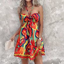 Load image into Gallery viewer, Summer Mini Dress Women Vintage Printed Blackless Sexy Short Dresses For Women Beach Holiday Dress Boho
