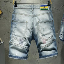Load image into Gallery viewer, Men Summer Blue Shorts Jeans Holes Denim Shorts Paint Casual Streetwear Jeasn Shorts High Quality Men Slim Fit Stretch Jeans 38
