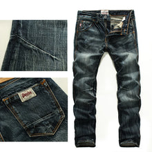 Load image into Gallery viewer, Designer Men  Retro Green Blue Slim Fit Ripped Jeans Men
