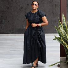 Load image into Gallery viewer, Two-Piece Skirt Set for Women Short Puff Sleeve Crop Top and High Waist Ruched Skirt Elegant Casual Flowy Outfit with Pockets
