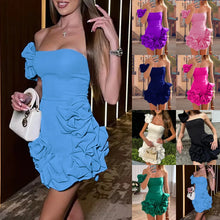 Load image into Gallery viewer, Women Mini Dress Sexy Strapless Sleeveless Ruffles Dresses High Waist One Shoulder Elegant White Temperament Bodycon Vestidos
