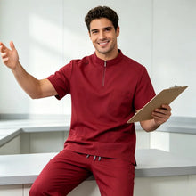 Load image into Gallery viewer, Mens Stand Collar Zip Front Scrub Set Workwear Straight Leg Pants Casual Gym Fitness Uniform Suit
