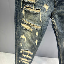 Load image into Gallery viewer, Mens Ripped Baggy Distressed Denim Straight Leg Patchwork Oversized  Jeans
