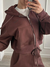 Load image into Gallery viewer, Women Tracksuits Winter Fleece Sweatsuit Brown Warm Crop Zipper Hoodies And Sweatpants Set For Women 2 Piece Velvet Pants Sets
