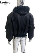 Load image into Gallery viewer, Mauroicardi Autumn Winter Short Oversized Black Warm Pu Leather Jacket Men with Faux Fur Trim Hood Loose Casual Korean Fashion
