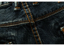 Load image into Gallery viewer, Designer Men  Retro Green Blue Slim Fit Ripped Jeans Men
