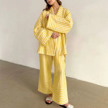 Load image into Gallery viewer, Women's Two-piece Set  Autumn New Striped Long-sleeved Loose Lace-up Top High-waisted Trousers Fashion Casual Suit for Women
