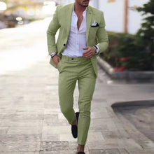 Load image into Gallery viewer, Casual Linen Tuxedo Suits for Men 2 Pieces Blazer and Pants Set Notched Lapel Men's Suit for Wedding Summer Beach Prom Party
