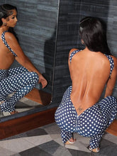 Lade das Bild in den Galerie-Viewer, Kliou  Polka Dot Print Halter Backless Tank Tops+Skinny Long Pants
