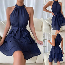 Load image into Gallery viewer, Women's Red Mini Dress Vestidos 2025 Summer Fashion Sexy Style Halter Sleeveless Ruffle Edge Tied Woman Dresses Women Sundress
