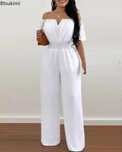 Load image into Gallery viewer, 2026 Jumpsuits for Women Summer Fashion Off Shoulder Casual Short Sleeve Wide Leg Rompers Sexy Slim Ladies Overalls Streetwear
