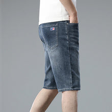 Load image into Gallery viewer, Summer Thin Men Korean Fashion Stretch Denim Shorts Classic Washed Straight Fit Knee Length Casual Versatile Jean Short Pants
