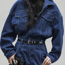 Load image into Gallery viewer, Jumpsuits Women Autumn Spring Fashion New Safari Style Loose Long Sleeve Denim Jumpsuits Office Lady

