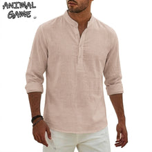 Load image into Gallery viewer, New Cotton Linen Shirts for Men Luxury Henley Casual T-Shirts Beach Long Sleeve Shirts Hawaiian Summer Shirt Gym Man for Work
