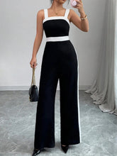 Load image into Gallery viewer, Women's Black White Jumpsuit Square Neck Contrast Trim Ideal for Evening Events Parties Elegant Styles
