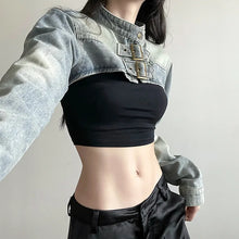 Load image into Gallery viewer, Women  Denim Y2K Aesthetic Vintage Sexy Crop Top Jacket
