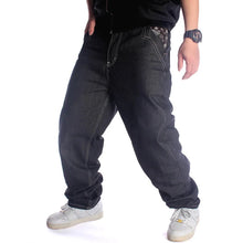 Cargar imagen en el visor de la galería, Nanaco - Pantalones vaqueros holgados para hombre, estilo hip hop, para patineta, baile callejero, hip hop, rap, negros, talla china 30-46
