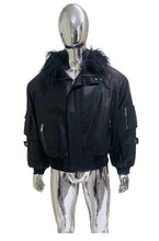 Load image into Gallery viewer, Mauroicardi Autumn Winter Short Oversized Black Warm Pu Leather Jacket Men with Faux Fur Trim Hood Loose Casual Korean Fashion
