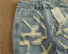 Load image into Gallery viewer, Ripped hole plankton handsome high street trend denim shorts men summer everything to do old washed pants five quarter pants
