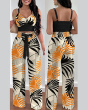 Cargar imagen en el visor de la galería, 2 Piece  V-Neck Strap Shirred Slim Crop Top &amp; Lace-up Wide Leg Pants Sets
