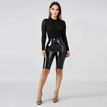 Load image into Gallery viewer, Women Sexy Shiny Faux Leather  High Waist Bodycon Shorts Laies Knee Length Stretch PU Hot Pants New Support Custom

