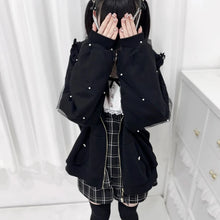 Load image into Gallery viewer, Japanese Gothic Style Y2k Lace Bunny Hooded Coat Women Sweet Pearl Gauze Patchwork Jackets Oversized Harajuku Kawaii Zipper Top
