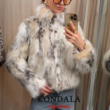 Load image into Gallery viewer, KONDALA Casual Leopard Faux Fur Jackets Women Long Sleeve Buttons Loose Jackets Fashion 2025 Autumn Winter Thick Warm Outwears
