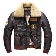 Load image into Gallery viewer, Air Force Flight Jacket Fur Collar Genuine Top Layer Cow Leather Jacket Men Brown Cowhide Men's Winter Military G1 Jacket 6XL
