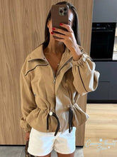 Load image into Gallery viewer, Women's Fashion Drawstring  Lapel Long Sleeve Single-Breasted Slim Coat Jacjket
