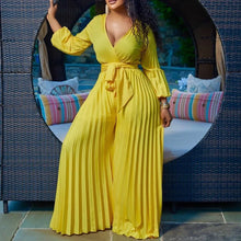 Load image into Gallery viewer, Elegant Pleated Jumpsuits &amp; Rompers Full Sleeve V Neck High Waisted Fashion Ladies Birthday Party Dinner Outfits Overalls Cloth
