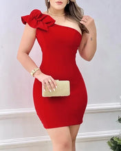Load image into Gallery viewer, Sexy Mini Dress Women 2025 Summer New Fashion One Shoulder Ruffle Hem Bodycon Dress Elegant  Woman Clothing Party Dresses
