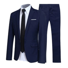 Load image into Gallery viewer, Men Suit Set Turndown Collar Lapel Pockets Buttons Groom Suit Set Solid Color Suit Pants Two Pieces Set Stylish Men Sets
