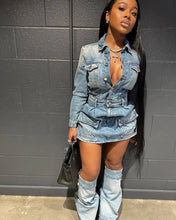 Lade das Bild in den Galerie-Viewer, FAGADOER Fashion Button Long Sleeve Denim Mini Dress
