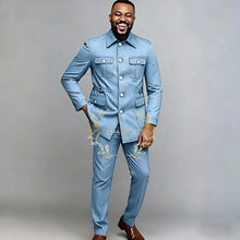 Load image into Gallery viewer, Men Suits 2 Piece Denim Single Breasted  Slim Fit Set
