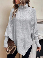 画像をギャラリービューアに読み込む, Twisted Sweater Turtleneck Button Bat-sleeve Design Pullover
