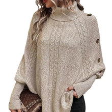 画像をギャラリービューアに読み込む, Twisted Sweater Turtleneck Button Bat-sleeve Design Pullover
