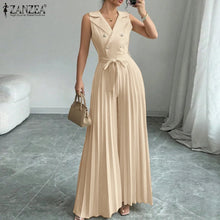 Load image into Gallery viewer, Fashion Women Jumpsuits 2026 ZANZEA Summer Rompers Elegant Wide Leg Work OL Overalls V Neck Sleeveless Pleated Playsuit Trousers
