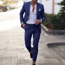 Load image into Gallery viewer, Casual Linen Tuxedo Suits for Men 2 Pieces Blazer and Pants Set Notched Lapel Men's Suit for Wedding Summer Beach Prom Party
