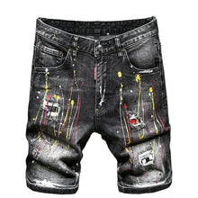 Load image into Gallery viewer, Men Summer Blue Shorts Jeans Holes Denim Shorts Paint Casual Streetwear Jeasn Shorts High Quality Men Slim Fit Stretch Jeans 38
