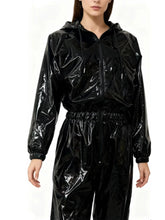 Load image into Gallery viewer, Women's Hooded  Sexy PU Leather Loose Solid Color PVC Shiny Wet Jumpsuit
