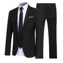 Load image into Gallery viewer, Men Suit Set Turndown Collar Lapel Pockets Buttons Groom Suit Set Solid Color Suit Pants Two Pieces Set Stylish Men Sets
