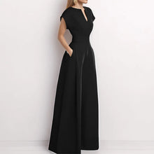 Load image into Gallery viewer, Elegant Jumpsuit Spring Summer New Women's Solid Color High Waist Sexy V-neck Short Sleeved Commuting Wide Leg Jumpsuit
