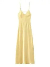 Cargar imagen en el visor de la galería, Sexy Yellow Satin Backless Maxi Dress
