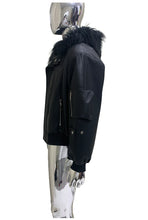 Load image into Gallery viewer, Mauroicardi Autumn Winter Short Oversized Black Warm Pu Leather Jacket Men with Faux Fur Trim Hood Loose Casual Korean Fashion
