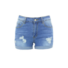 Load image into Gallery viewer, Washed Ripped Mid-waist Denim Shorts.
