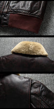 Load image into Gallery viewer, Air Force Flight Jacket Fur Collar Genuine Top Layer Cow Leather Jacket Men Brown Cowhide Men's Winter Military G1 Jacket 6XL
